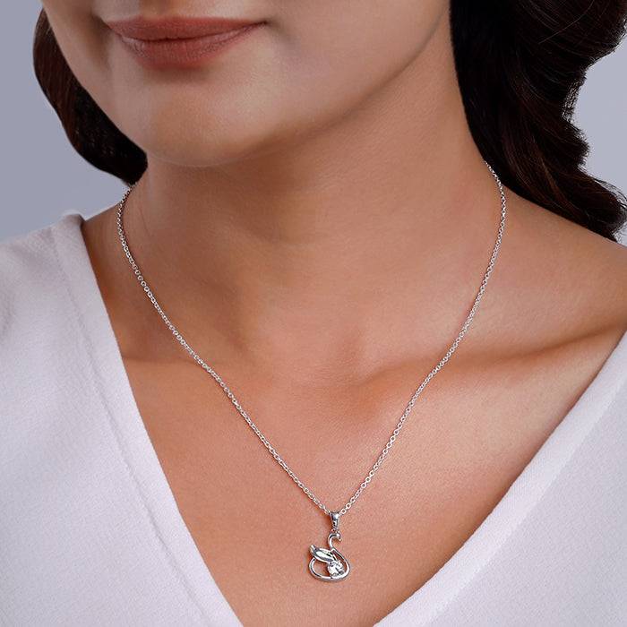 925 Silver Zircon Swan Pendant With Link Chain : PD0251