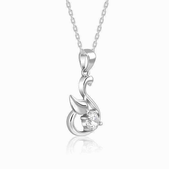 925 Silver Zircon Swan Pendant With Link Chain : PD0251
