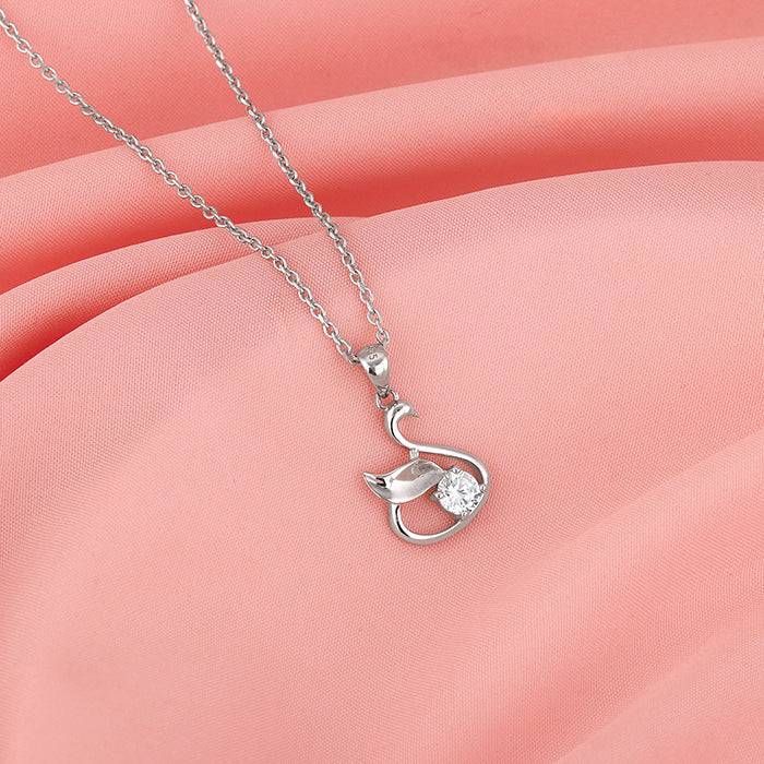 925 Silver Zircon Swan Pendant With Link Chain : PD0251