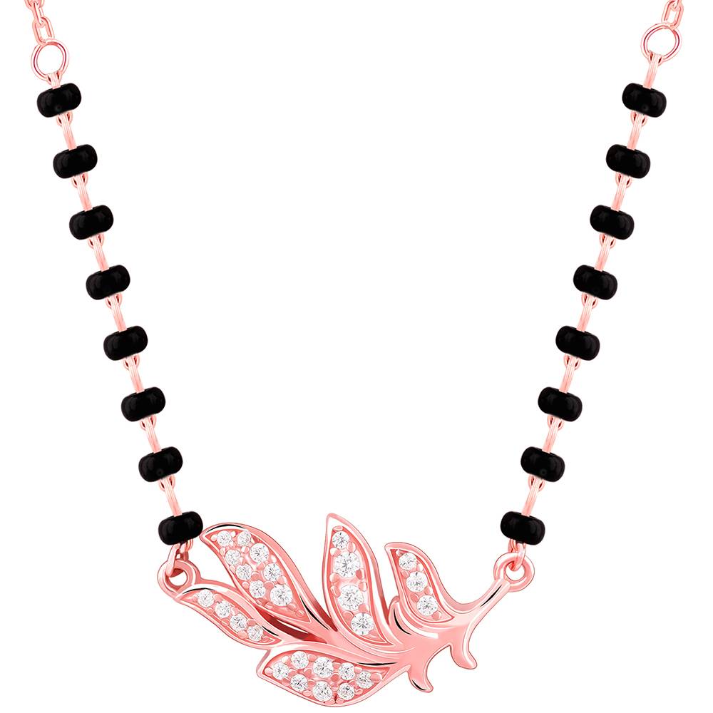 Giva 925 Silver Rose Gold Peacock Feather Mangalsutra| Black Bead Necklace To Gift Women | With Certificate Of Authe : PD02521
