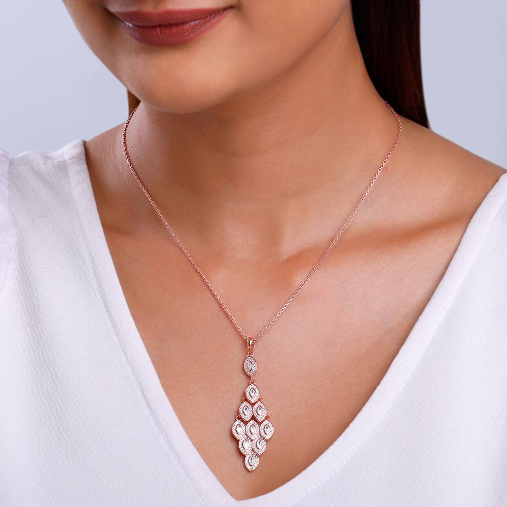 Giva 925 Silver Rose Gold Peafowl Feather Pendant With Link Chain : PD02523