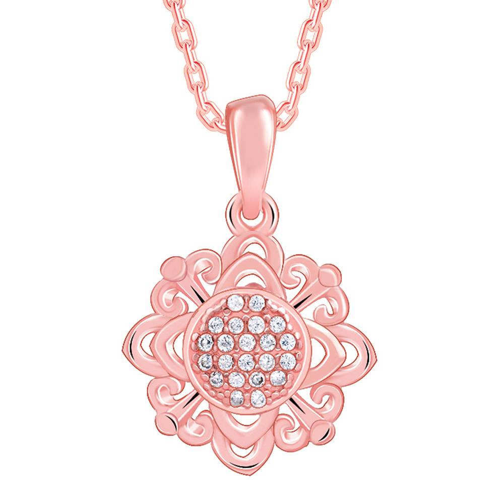 Giva 925 Silver Rose Gold Bloomie Pendant With Link Chain : PD02524
