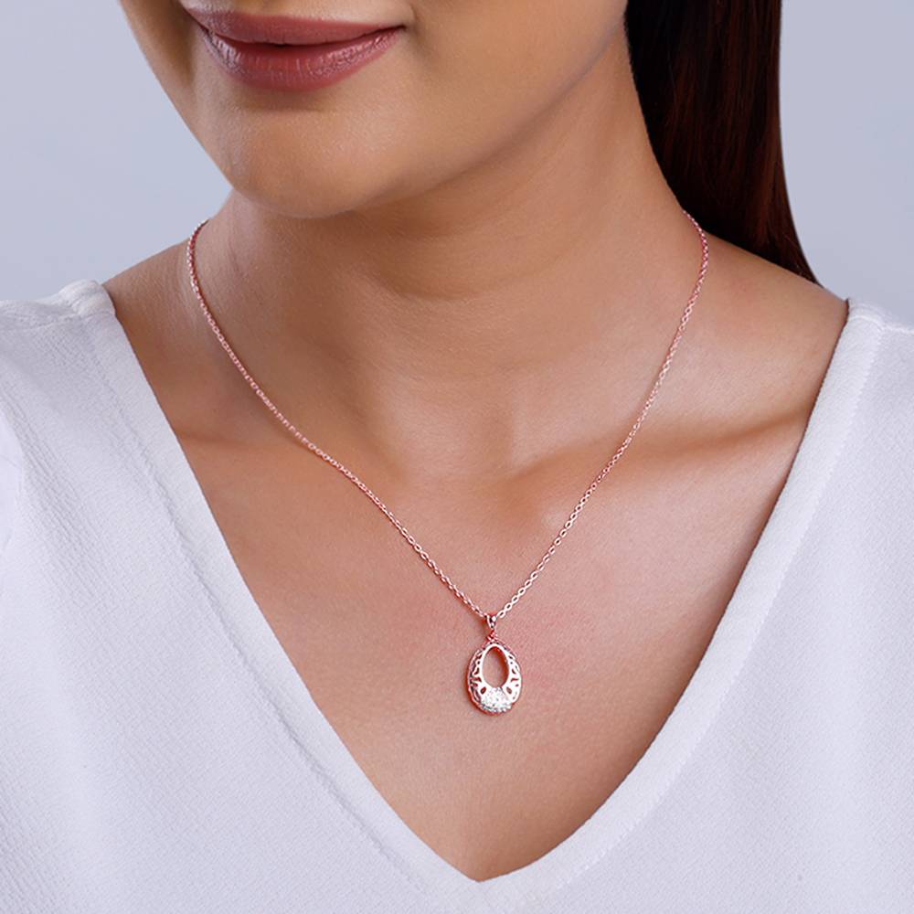 Giva 925 Silver Rose Gold Wonderful Drop Pendant With Link Chain| Necklace To Gift Women & Girls | With Certificate  : PD02525