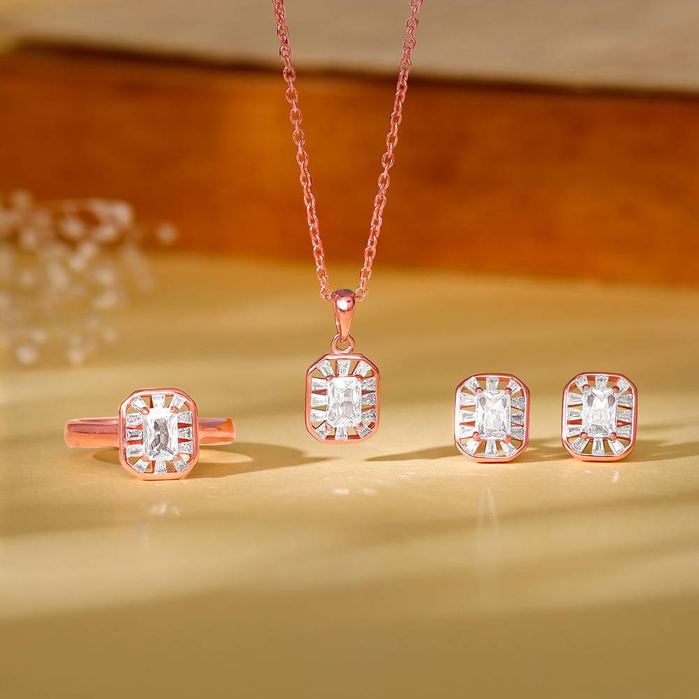 Giva 925 Silver Rose Gold Joyful Square Set Of Three| Gifts For Women And Girls | With Certificate Of A : PD02535ER02833R01834