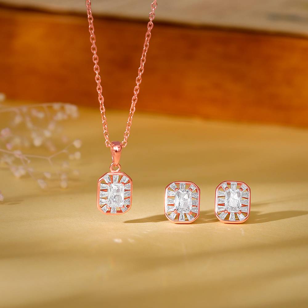 Giva 925 Silver Rose Gold Joyful Square Set| Gifts For Women And Girls | With Certificate Of Authenticity And : PD02535ER02833