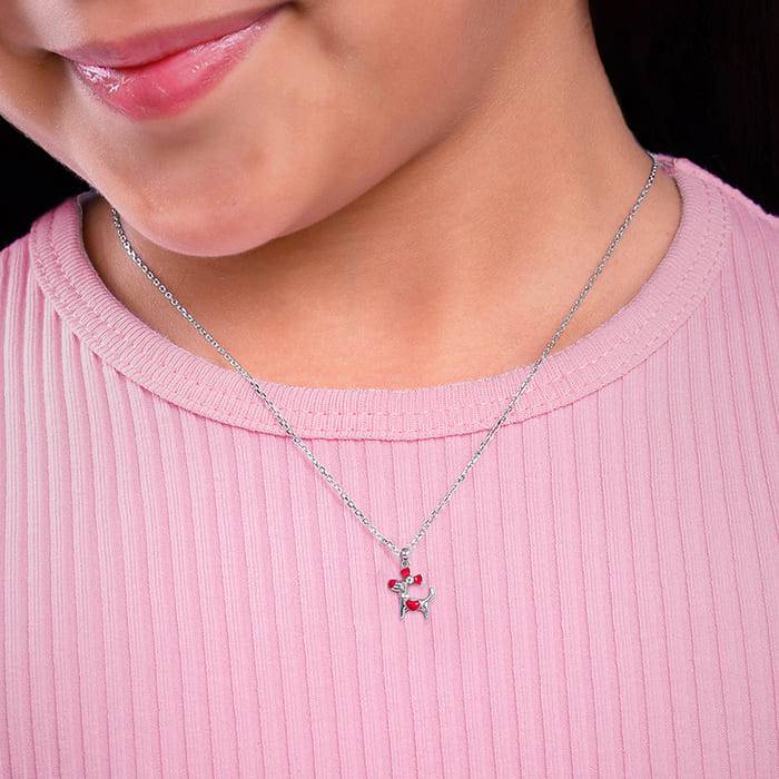 Giva 925 Silver Pink Puppy Kid'S Pendant With Link Chain| Necklace To Gift Women & Girls | With Certificate Of Authe : PD02538
