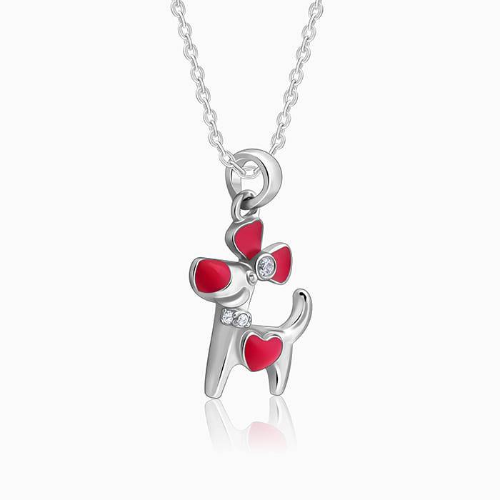 Giva 925 Silver Pink Puppy Kid'S Pendant With Link Chain| Necklace To Gift Women & Girls | With Certificate Of Authe : PD02538