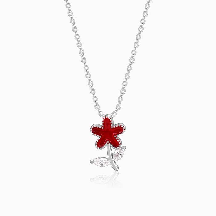 Giva 925 Silver Red Flower Kid'S Pendant With Link Chain| Necklace To Gift Women & Girls | With Certificate Of Authe : PD02542