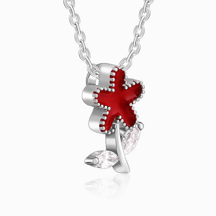 Giva 925 Silver Red Flower Kid'S Pendant With Link Chain| Necklace To Gift Women & Girls | With Certificate Of Authe : PD02542