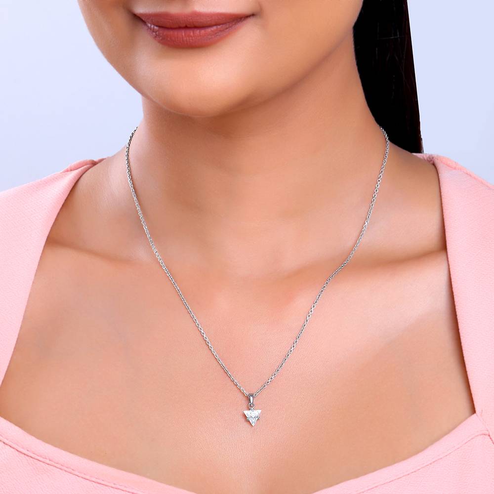 Giva 925 Silver Shiny Triangle Pendant With Link Chain| Necklace To Gift Women & Girls | With Certificate Of Authent : PD02544