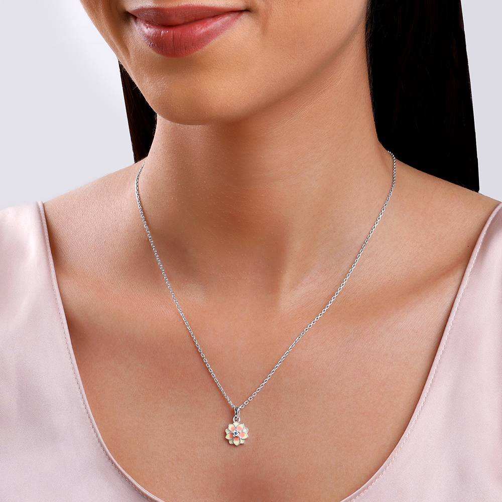925 Silver Floral Fusion Pendant With Link Chain : PD02561