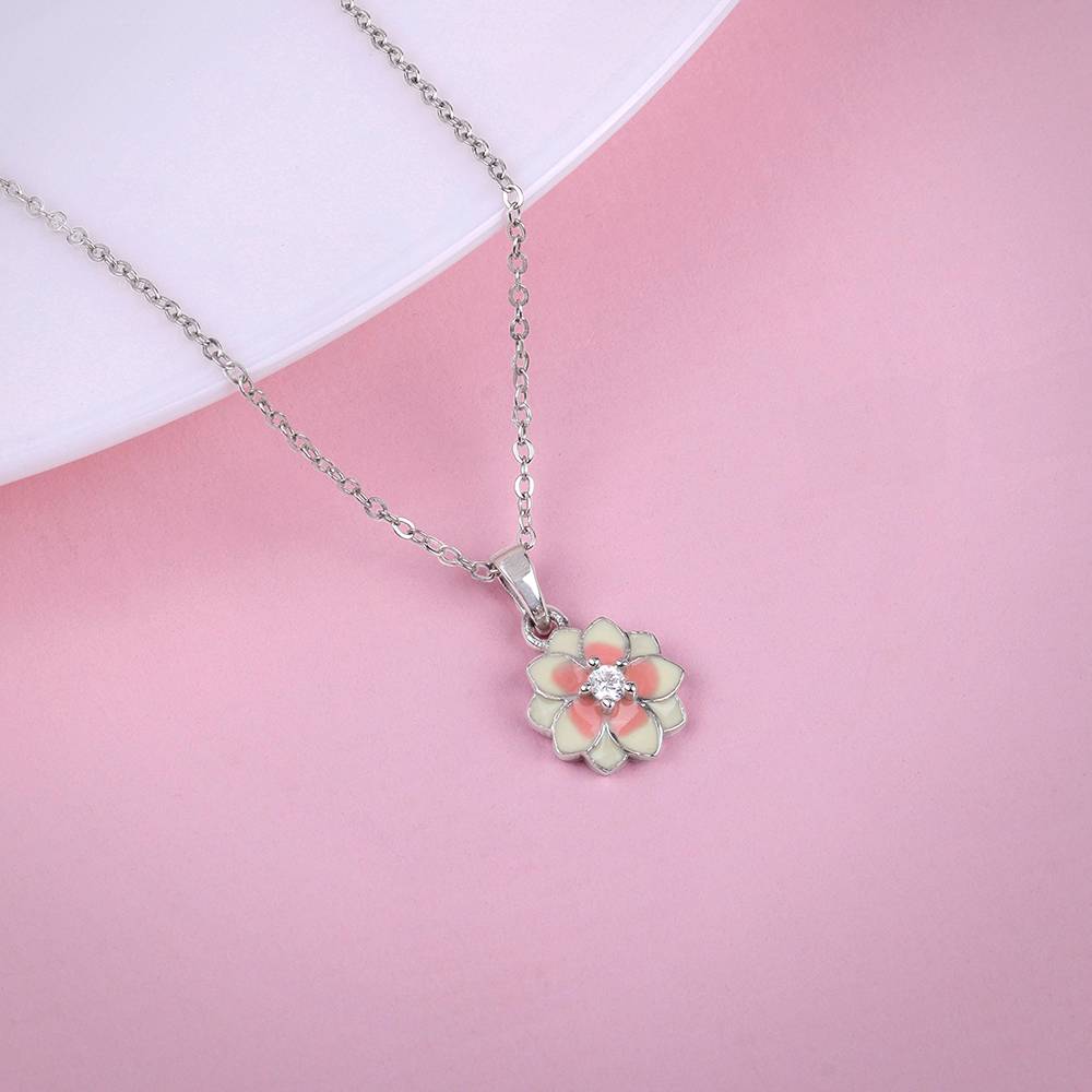 925 Silver Floral Fusion Pendant With Link Chain : PD02561
