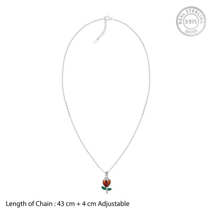 Silver Red Roses Pendant With Link Chain : PD02563