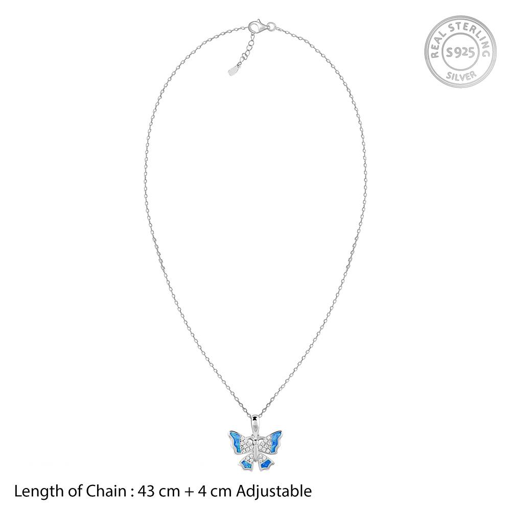925 Silver Azure Butterfly Pendant With Link Chain : PD02569