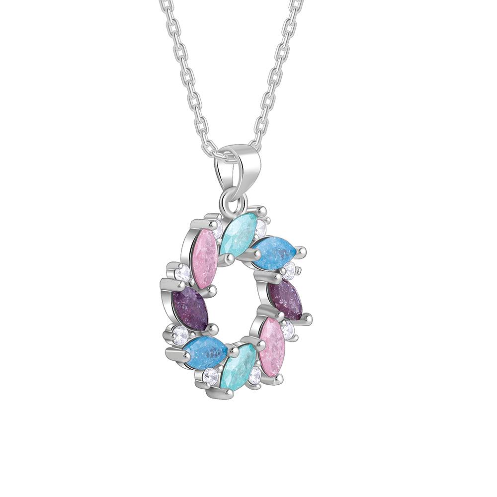 Silver Colourful Wreath Pendant With Link Chain : PD02571