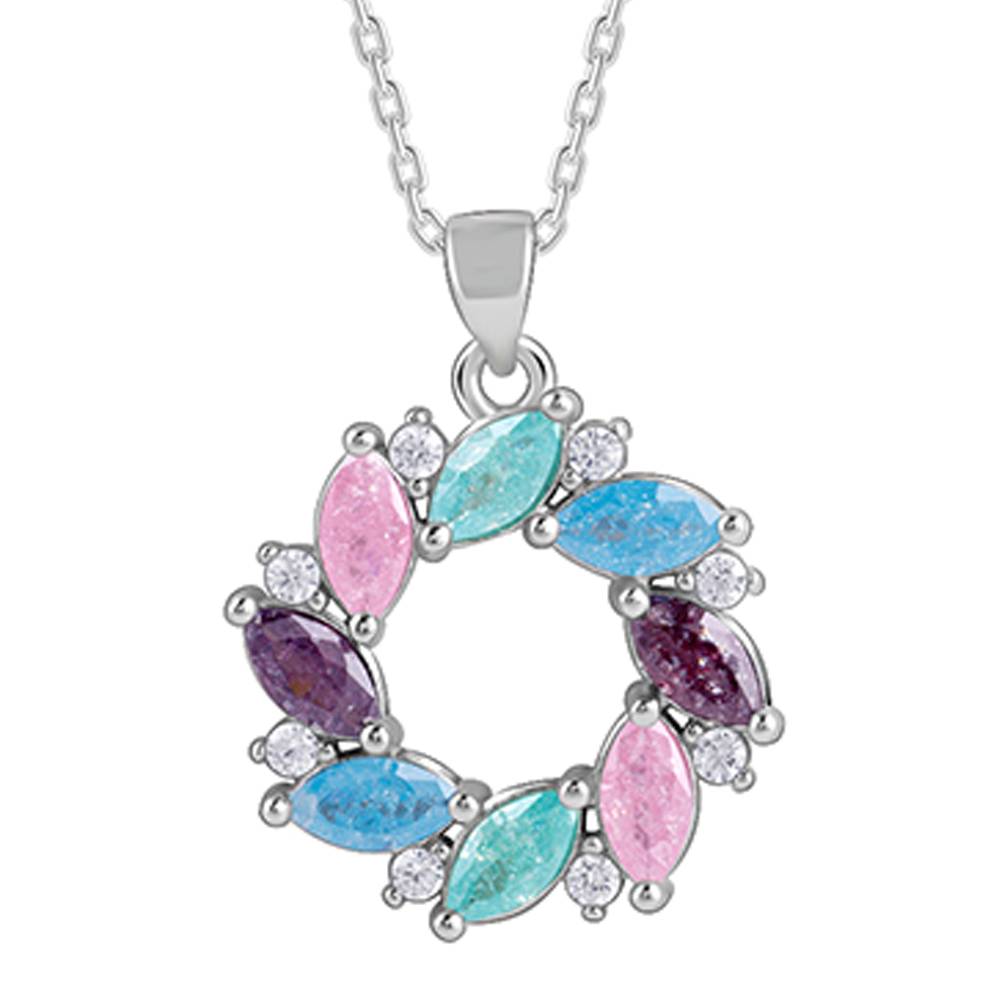 Silver Colourful Wreath Pendant With Link Chain : PD02571