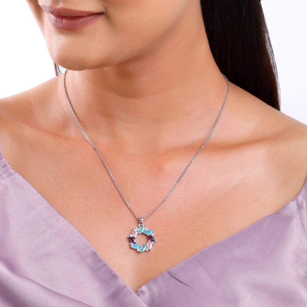 Silver Colourful Wreath Pendant With Link Chain : PD02571