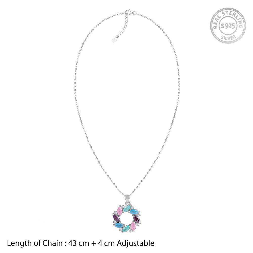 Silver Colourful Wreath Pendant With Link Chain : PD02571