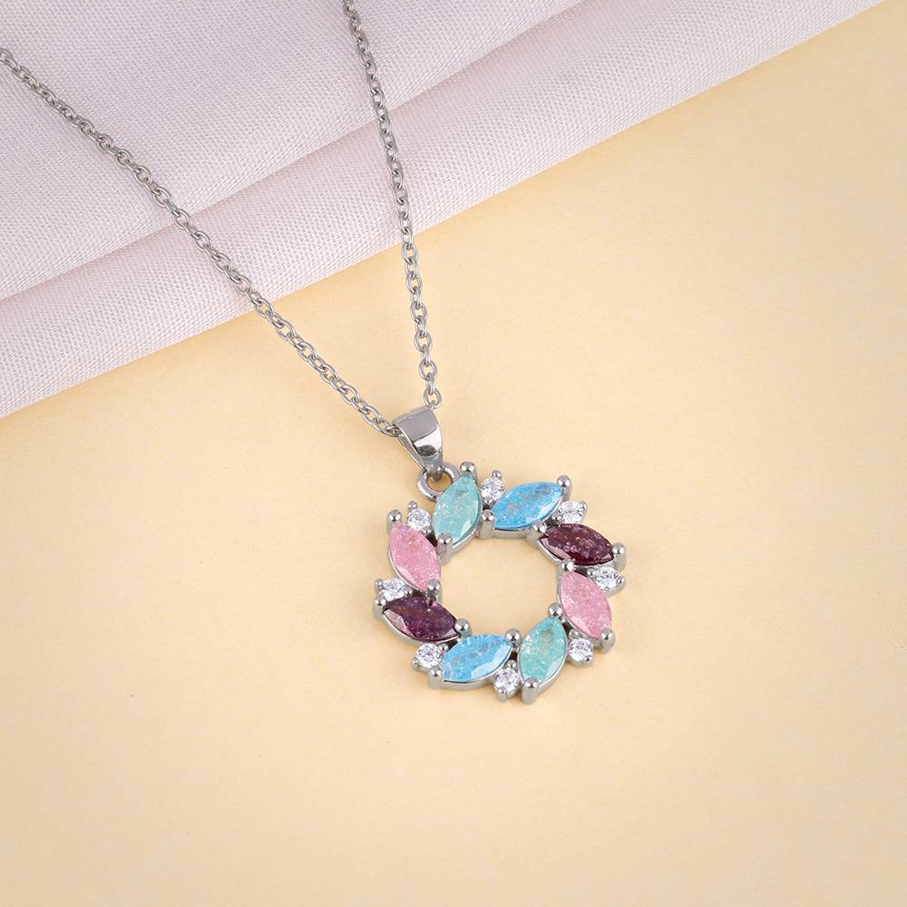 Silver Colourful Wreath Pendant With Link Chain : PD02571