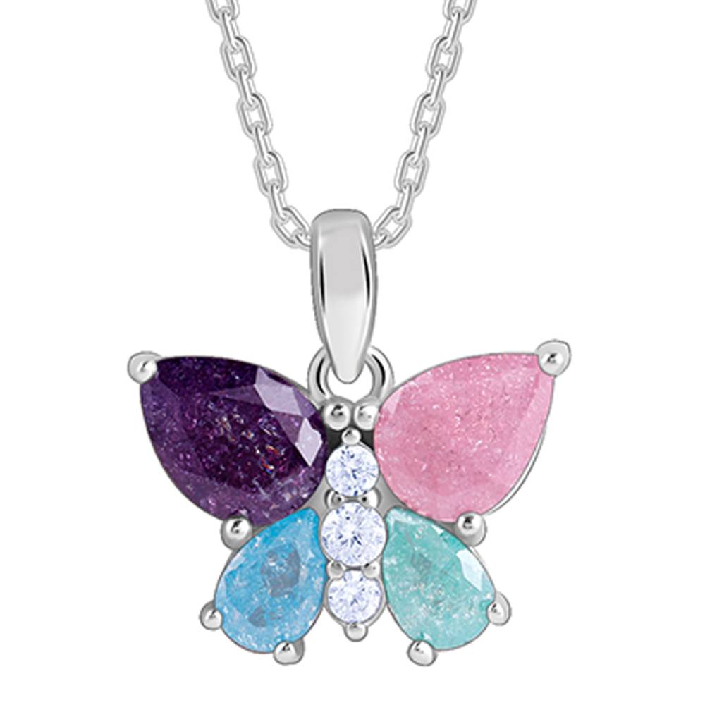 Silver Colourful Butterfly Pendant With Link Chain : PD02572