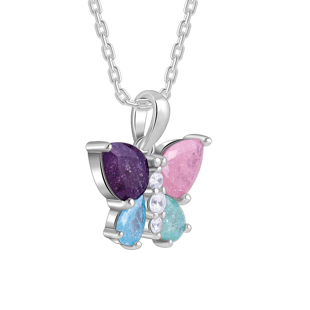 Silver Colourful Butterfly Pendant With Link Chain : PD02572