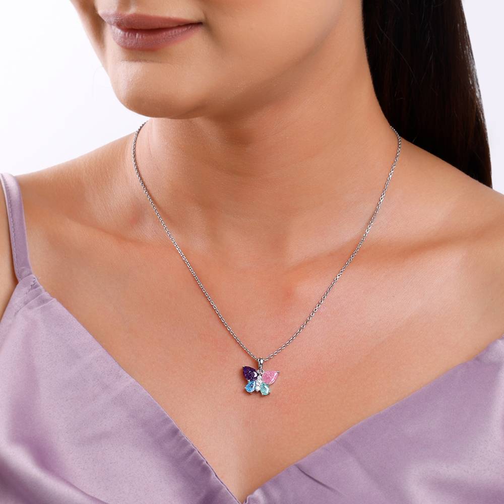 Silver Colourful Butterfly Pendant With Link Chain : PD02572