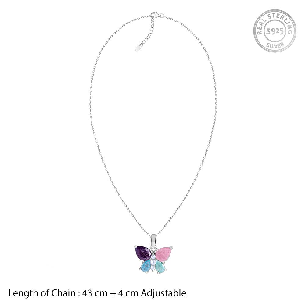 Silver Colourful Butterfly Pendant With Link Chain : PD02572