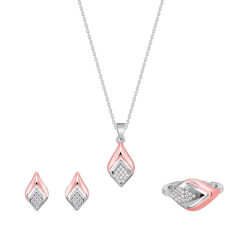 Giva 925 Silver Dual Tone Majestic Rhombus Set Of Three| Gifts For Women And Girls | With Certificate O : PD02583ER02856R01853