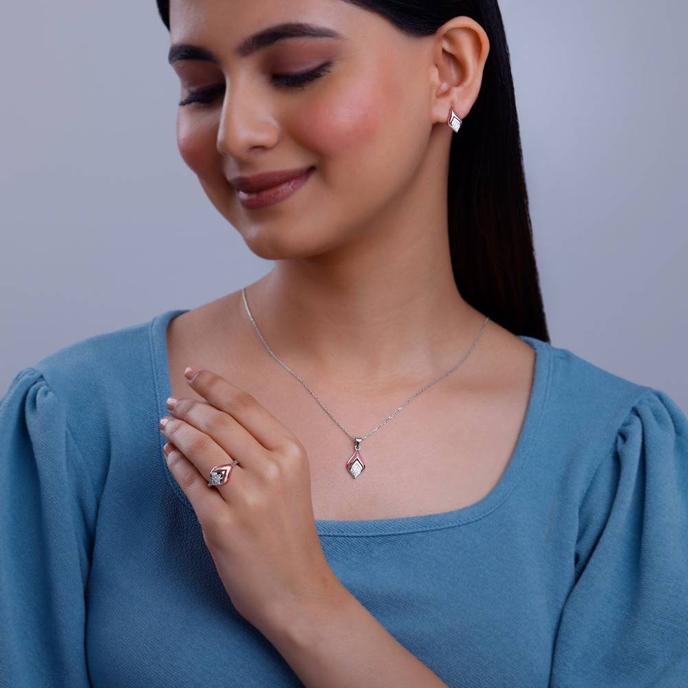 Giva 925 Silver Dual Tone Majestic Rhombus Set Of Three| Gifts For Women And Girls | With Certificate O : PD02583ER02856R01853