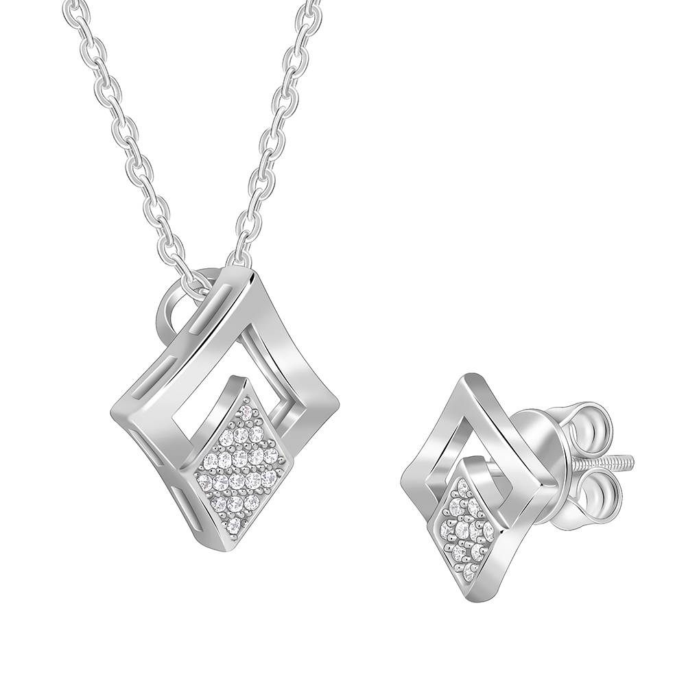 925 Silver Radiant Rhombus Set : PD02585ER02858