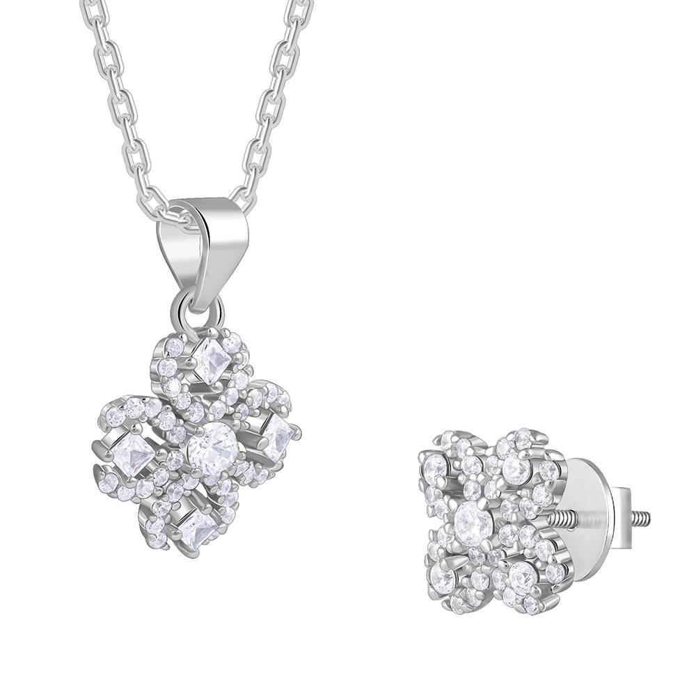 925 Silver Trendy Clover Set : PD02587ER02860