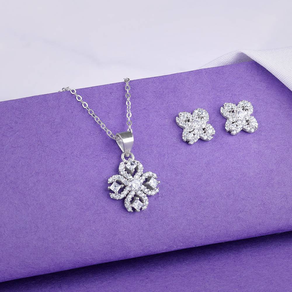 925 Silver Trendy Clover Set : PD02587ER02860