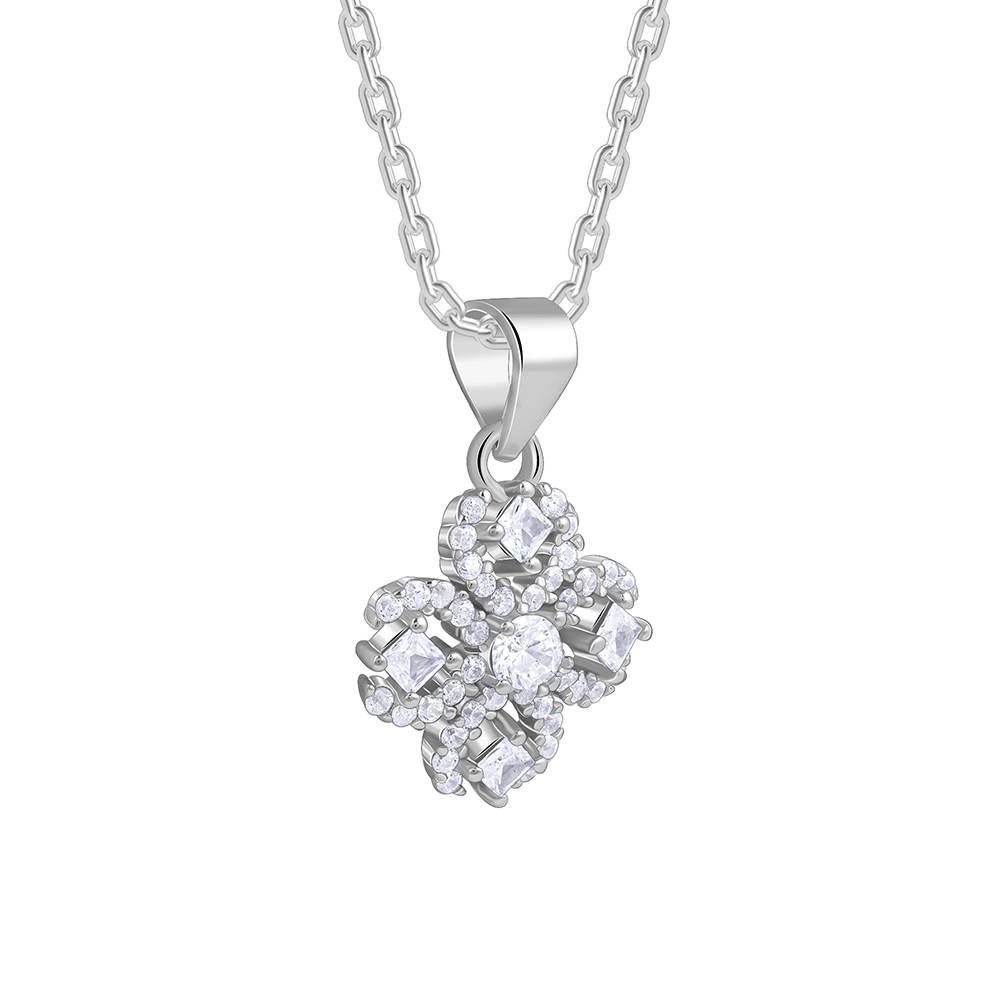 925 Silver Trendy Clover Pendant With Link Chain : PD02587