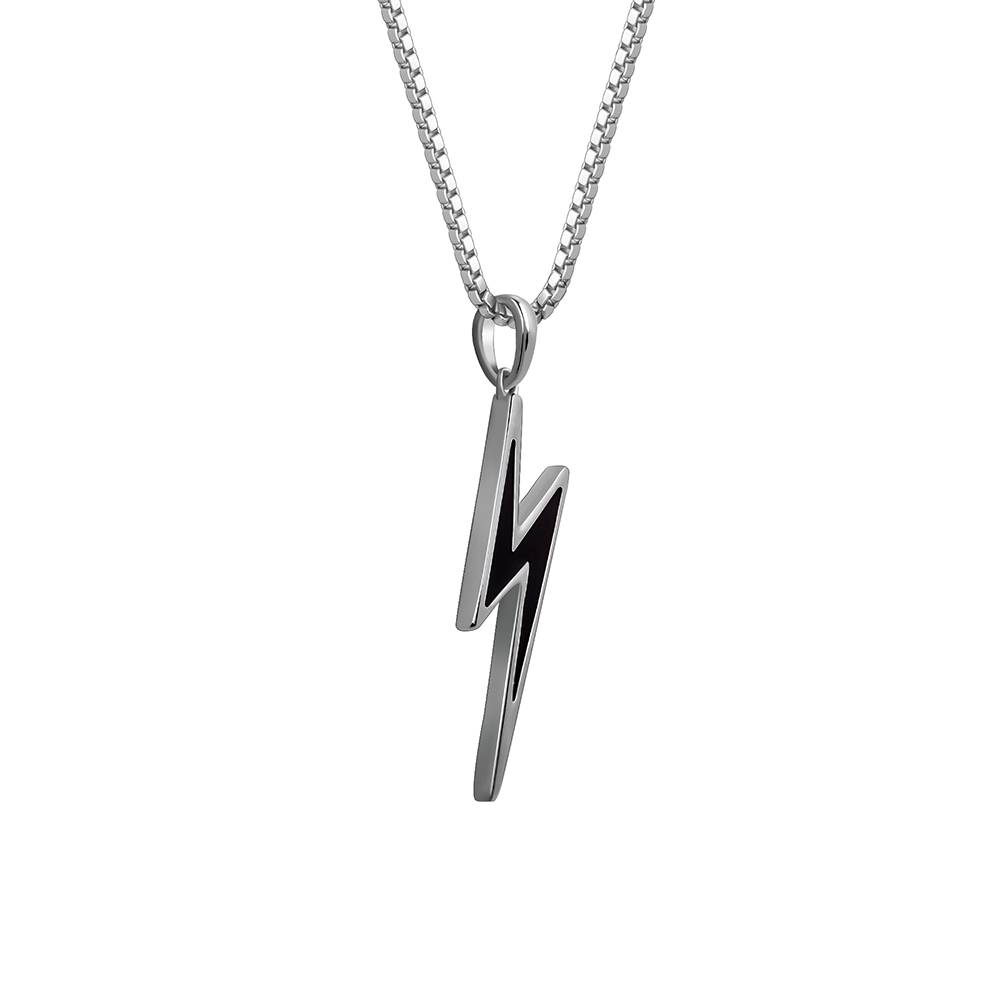 925 Silver Black Rhodium Thunder Pendant With Box Chain For Him : PD02617