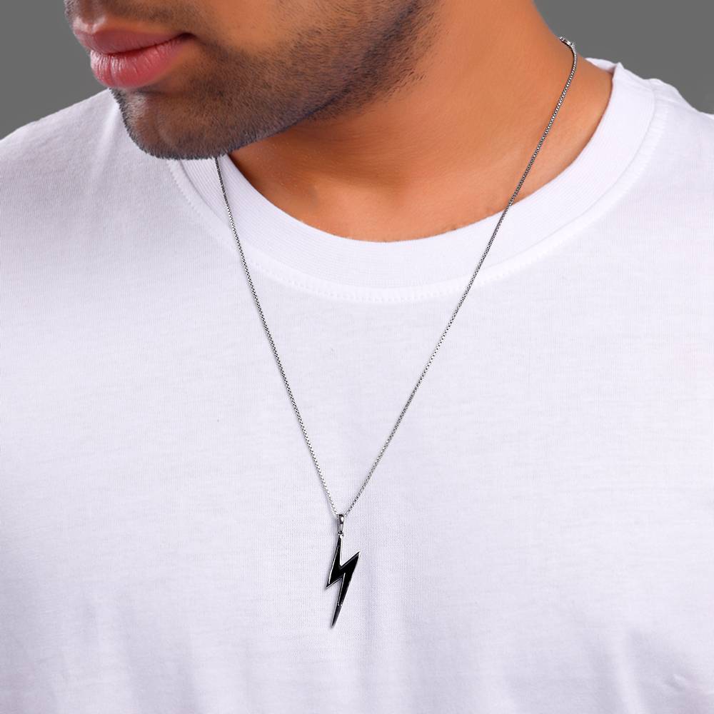 925 Silver Black Rhodium Thunder Pendant With Box Chain For Him : PD02617