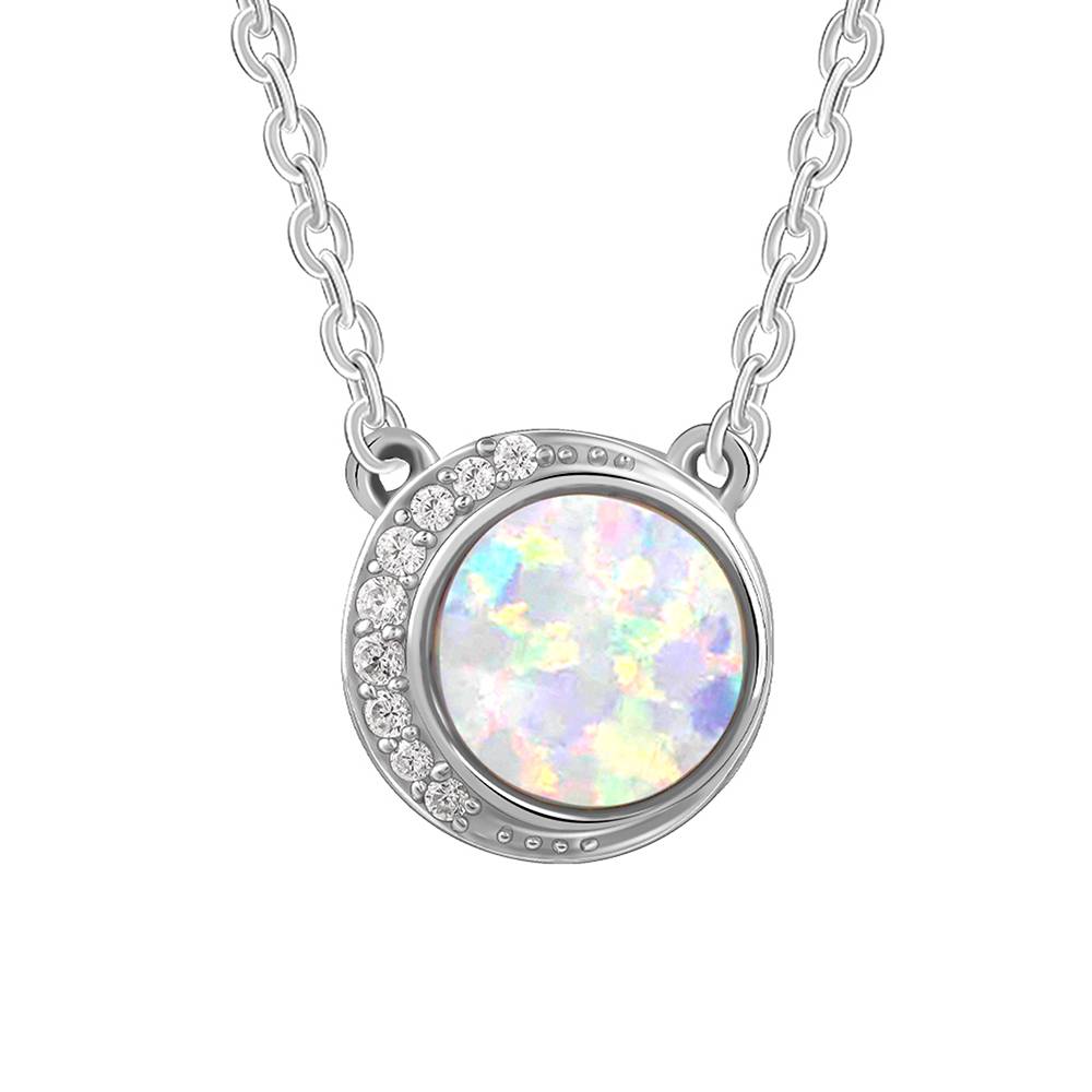 925 Silver Opal Moon Necklace : PD02629