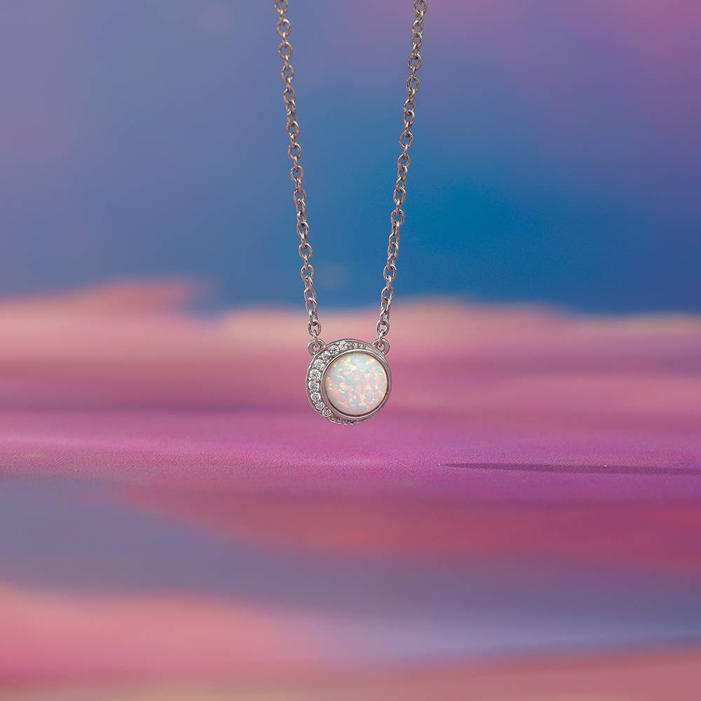 925 Silver Opal Moon Necklace : PD02629