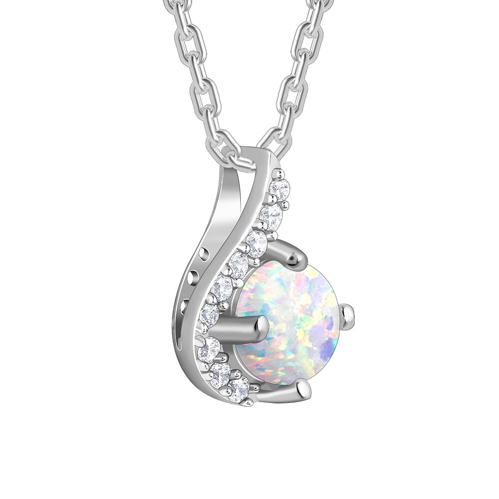 925 Silver Opal Classic Pendant With Link Chain : PD02630