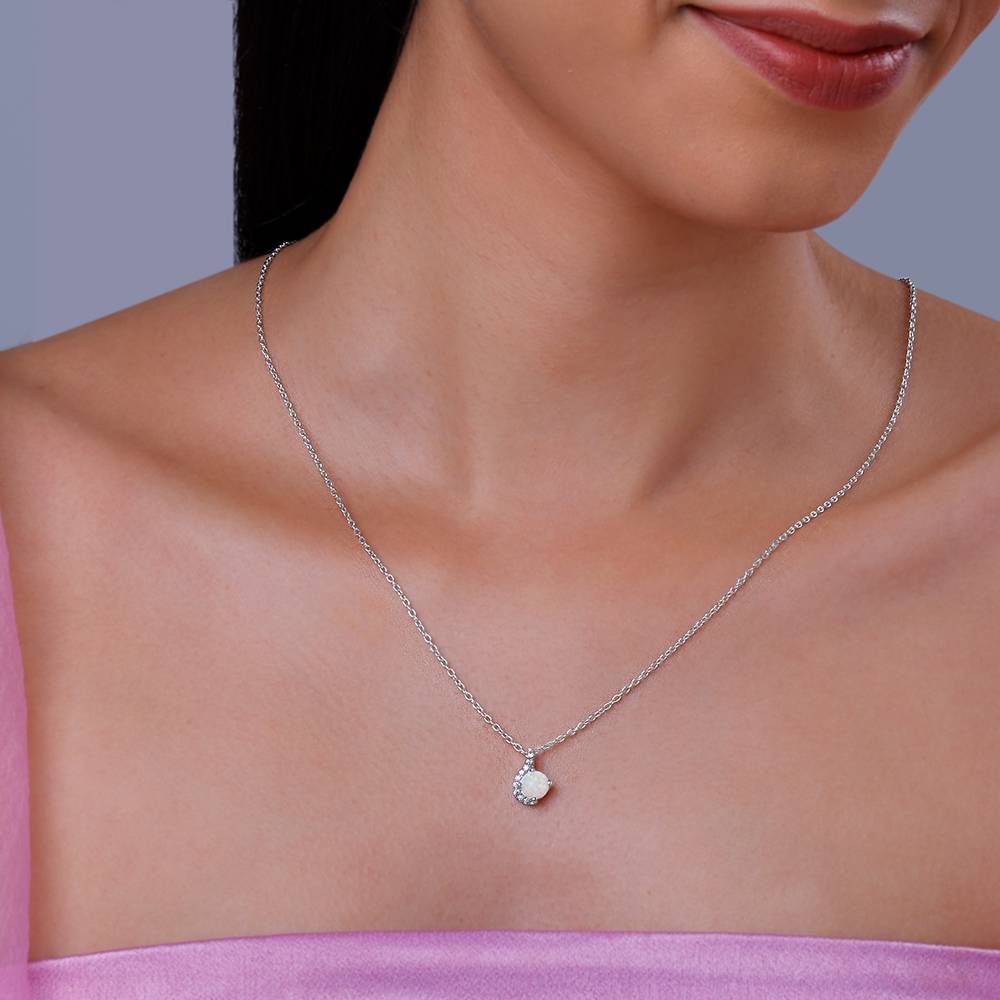 925 Silver Opal Classic Pendant With Link Chain : PD02630