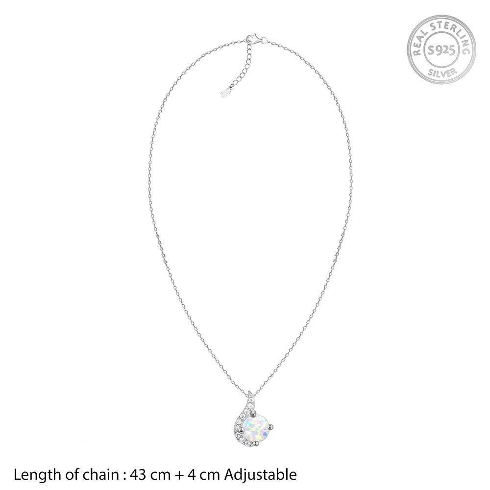 925 Silver Opal Classic Pendant With Link Chain : PD02630