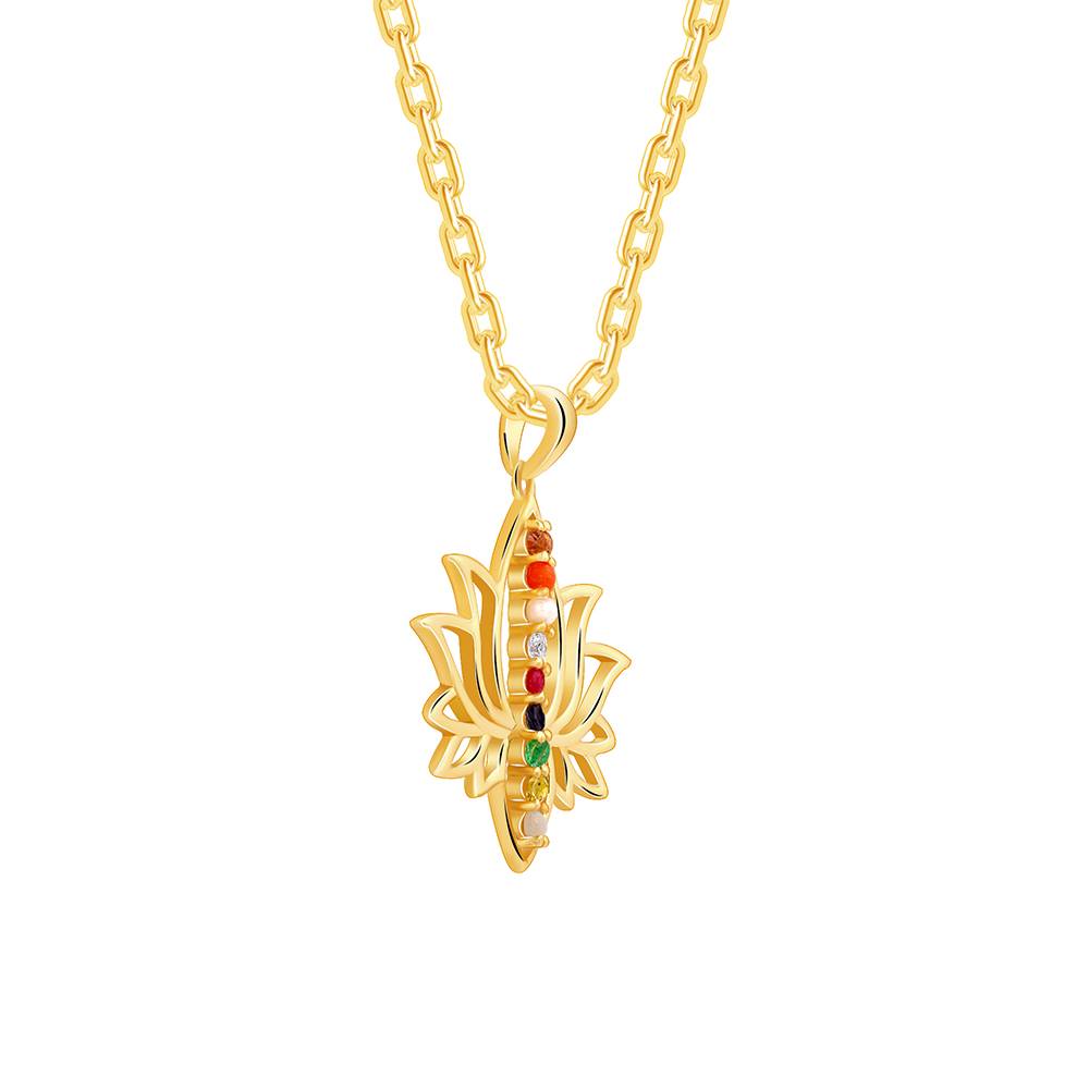 Giva 925 Silver Golden Navratna Kamal Pendant With Link Chain : PD02636