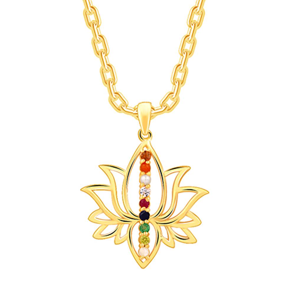 Giva 925 Silver Golden Navratna Kamal Pendant With Link Chain : PD02636