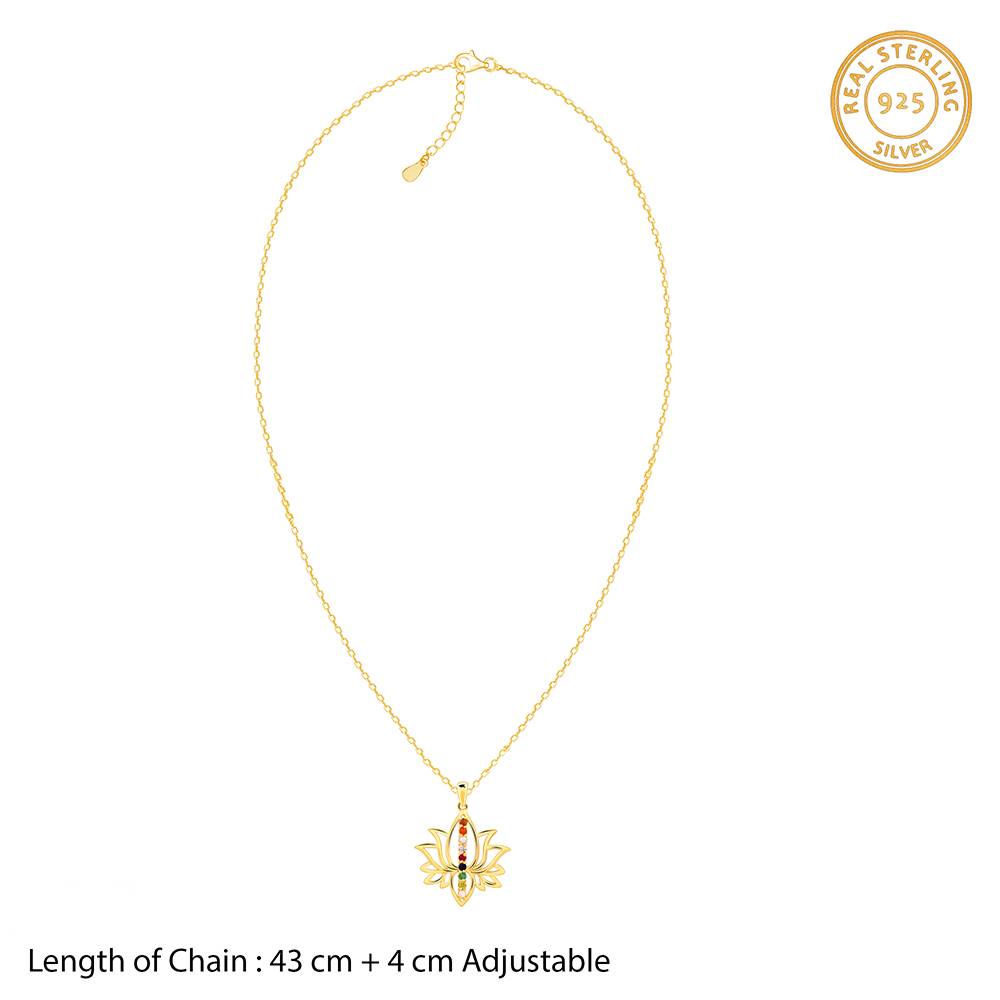 Giva 925 Silver Golden Navratna Kamal Pendant With Link Chain : PD02636