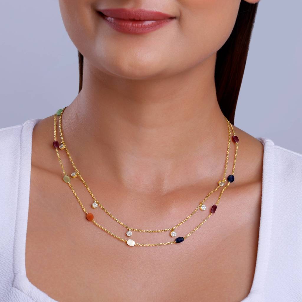 Giva 925 Silver Golden Navratan Necklace| Pendant To Gift Women & Girls | With Certificate : PD02639