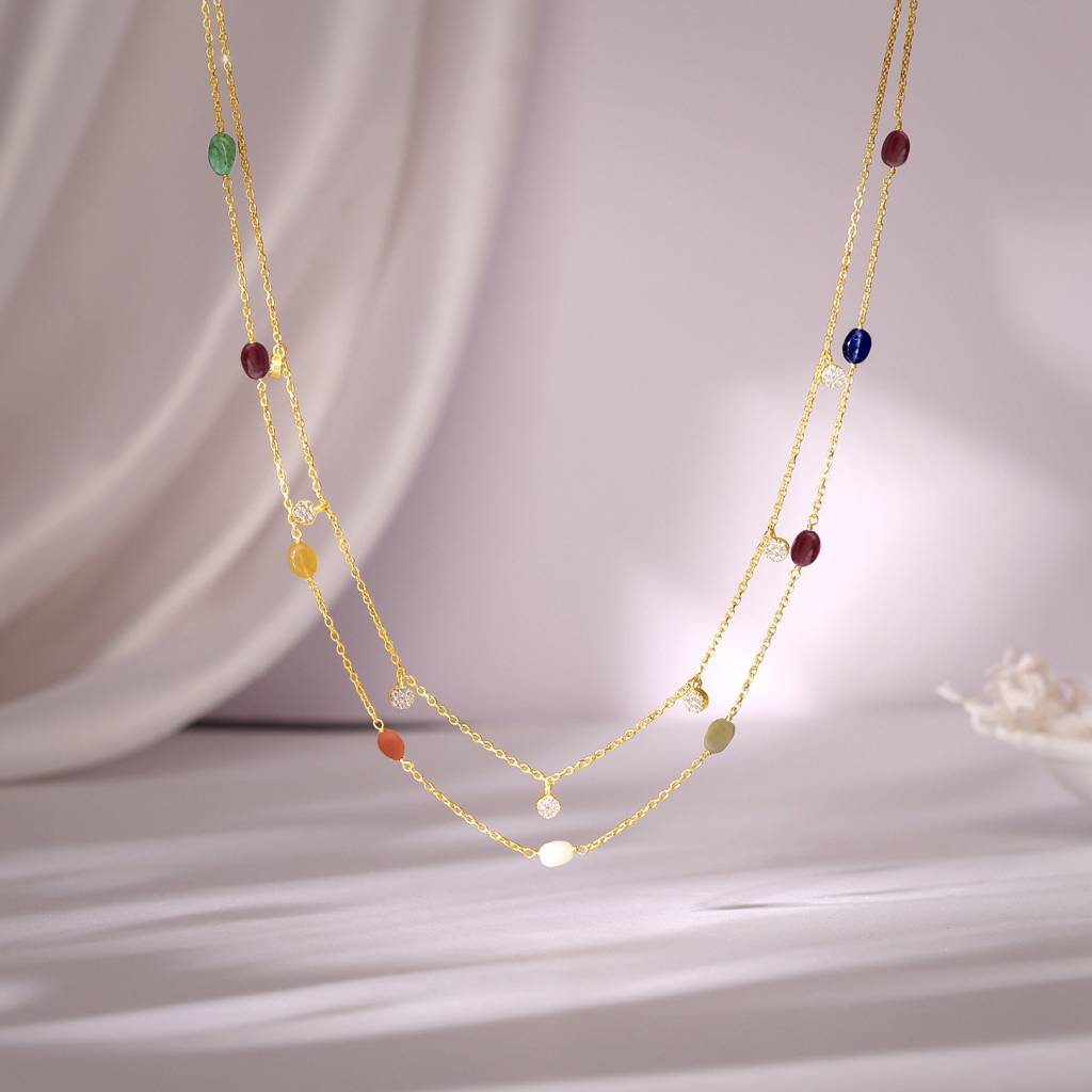Giva 925 Silver Golden Navratan Necklace| Pendant To Gift Women & Girls | With Certificate : PD02639