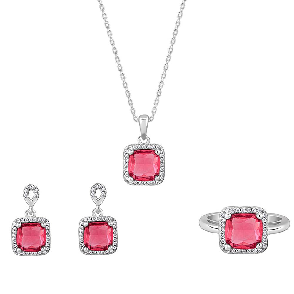 925 Silver Pink Square Set Of Three : PD02640ER02811R01918