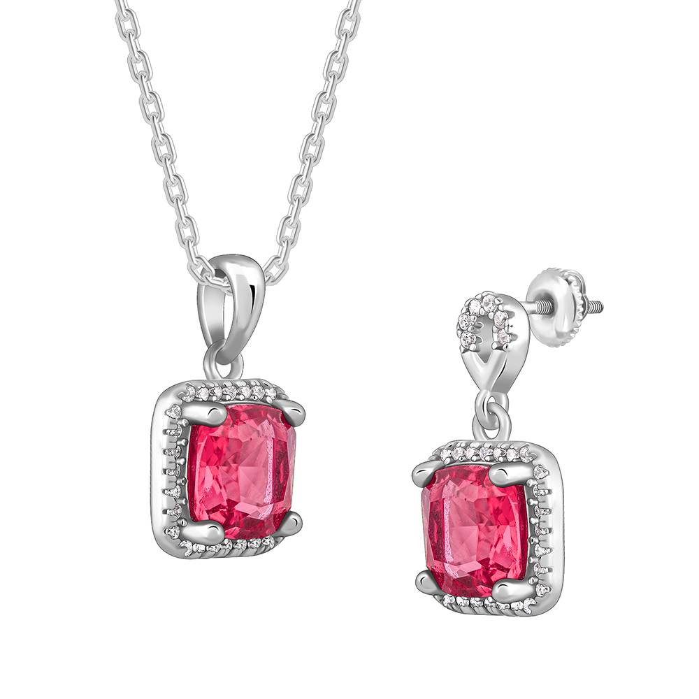 925 Silver Pink Square Set : PD02640ER02811