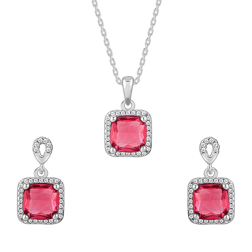 925 Silver Pink Square Set : PD02640ER02811