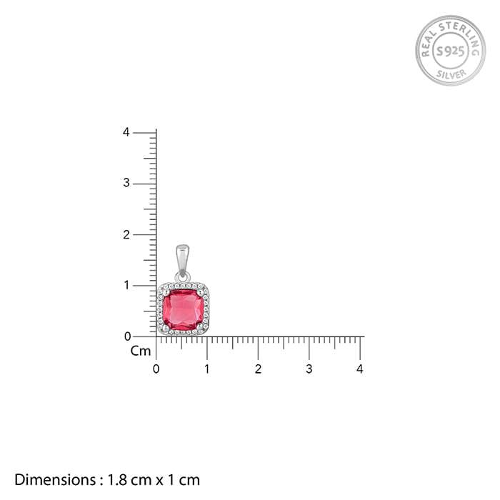 Silver Pink Square Pendant With Link Chain : PD02640