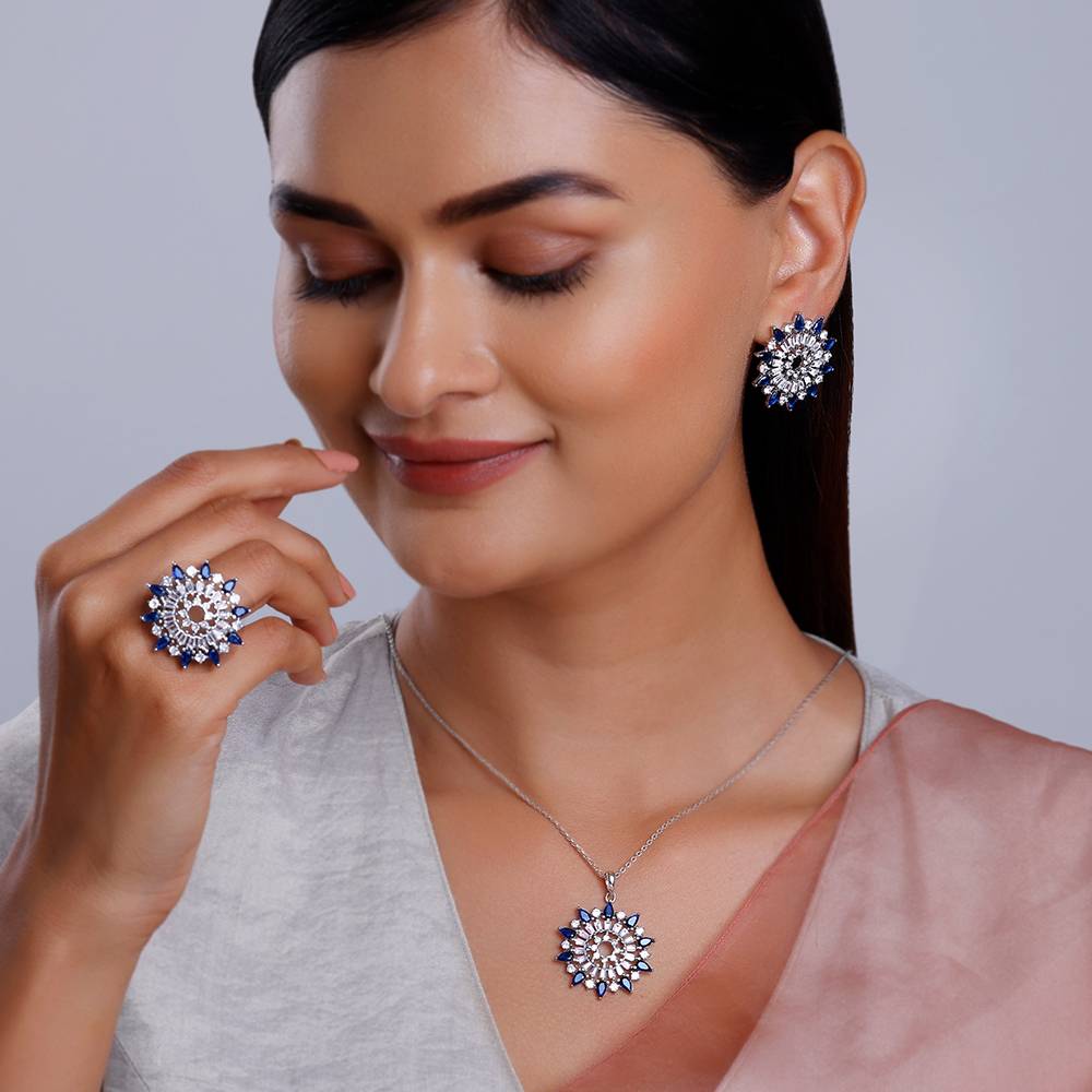 Giva 925 Silver Flourishing Set Of Three| Gifts For Women And Girls | With Certificate Of Authenticity  : PD02641ER02816R01915